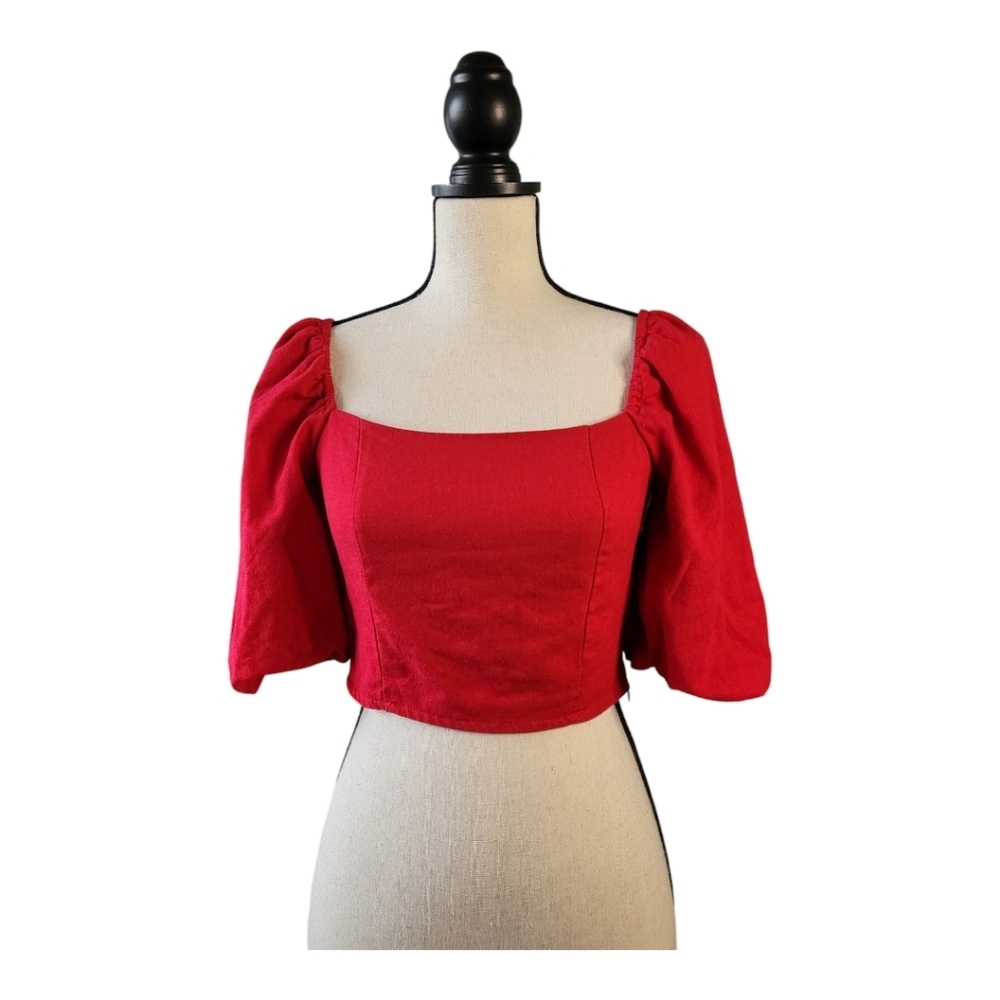 💕Mi ami Red Puff Sleeve Women's crop Top